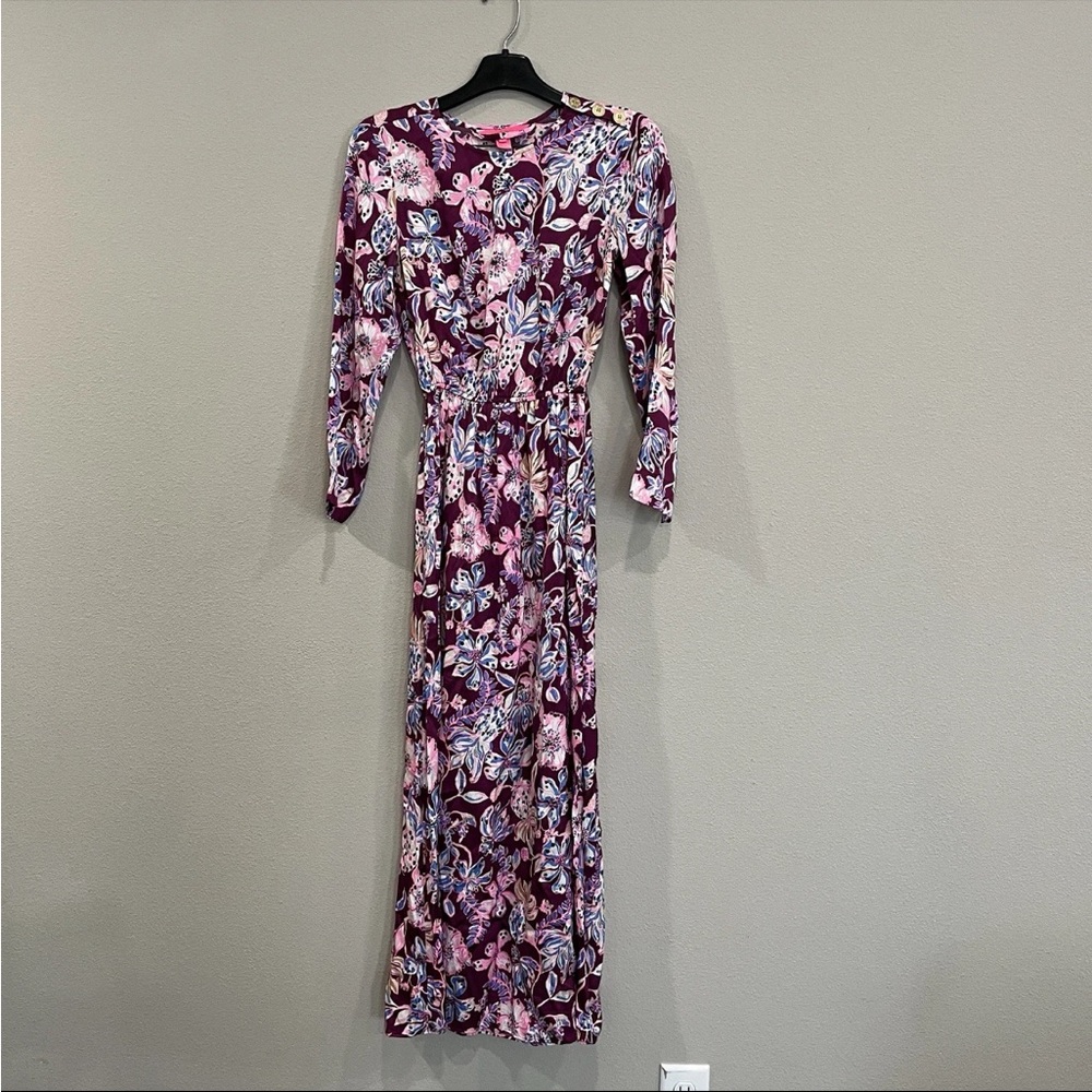 Lilly Pulitzer Leolynn Purple Floral Amarena Blouson Purple Floral Dress Size 00